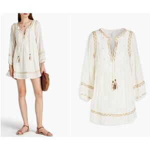 TIGERLILY Gathered Embroidered Cotton-gauze Mini Dress Size 8